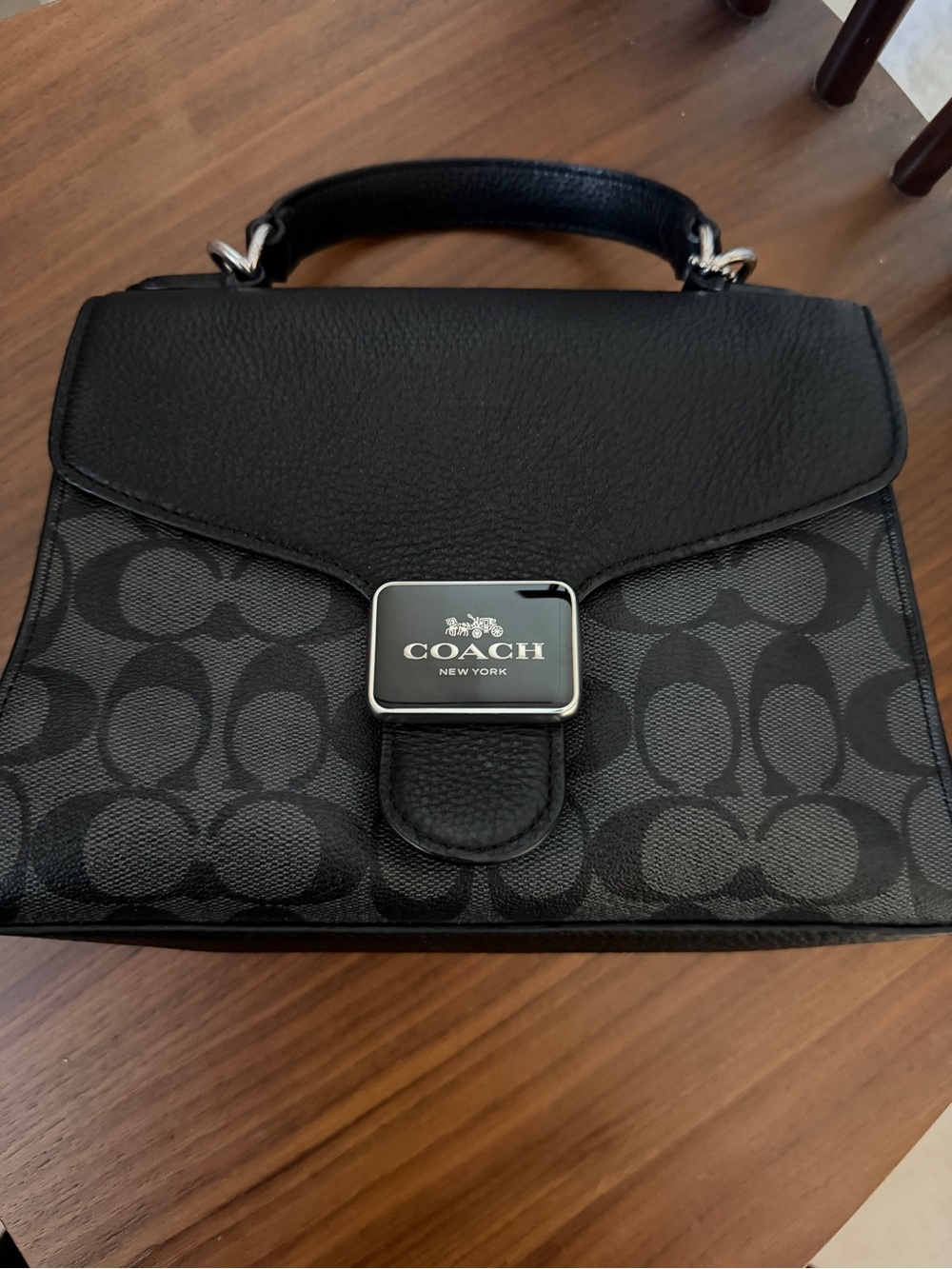 COACH Black Signature Canvas and Leather Top-Handle Satchel